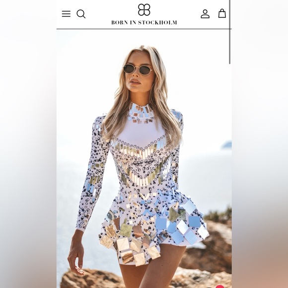 Born in Stockholm Raquel Mirror Dress White (NWT) Perfect for BURNING MAN! - Picture 2 of 8